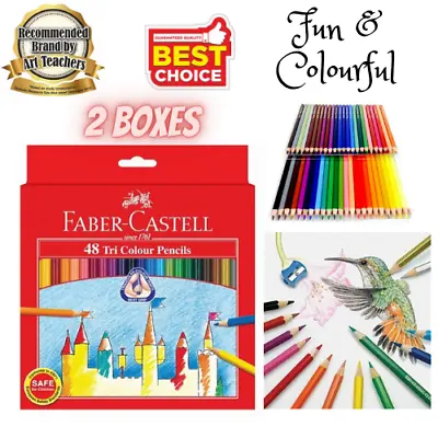 2 X Faber Castell 48 Tri Colour Pencils Grip School Art Pen Drawing Kids Write • $48.99