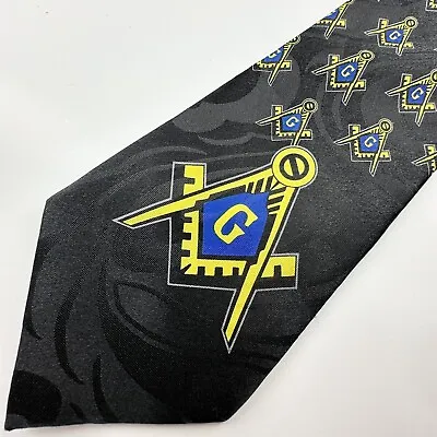 Masonic Mens Tie Necktie Black Blue Yellow God And Geometry Classic Length • $13.39