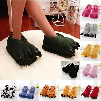 UK Adults Kids Animal Monster Feet Slippers Claw Dinosaur Paw Plush Indoor Shoes • £7.89