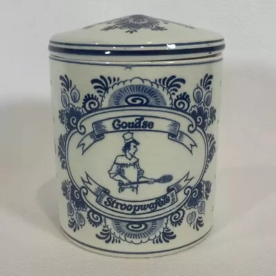 Vtg Delft Blue Holland Goudse Stroopwafels Hand Painted Cookie Jar W/ Lid *Read • $34.99