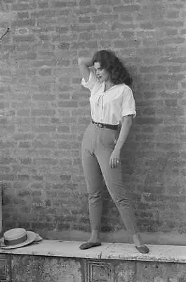 American Actress Tina Louise Posing Standing Low Wall During 19th - Old Photo • $9