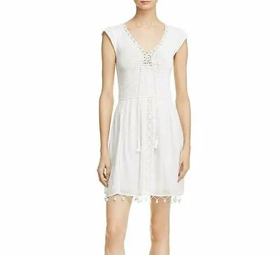 Joie Paxti Crochet Lace Pom Pom Ivory Tunic Mini Dress Cap Sleeve XS New 201790 • $4.98