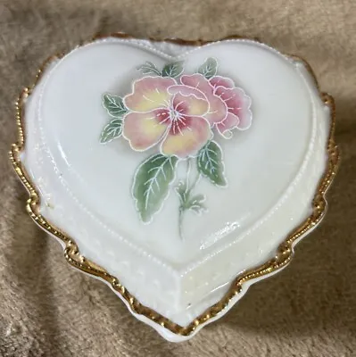 Oh What A  Morning Floral Painted Ivory Porcelain Heart-Shaped Musical Trinket • $12.75