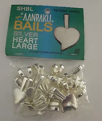 Genuine Aanraku LARGE SILVER Plated HEART Glue On Bail Pack Of 25 • $11.99