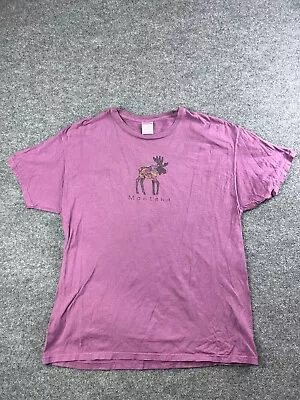 Vintage Comfort Wash Montana Moose T Shirt Women's XL Purple Short Sleeve USA • $8