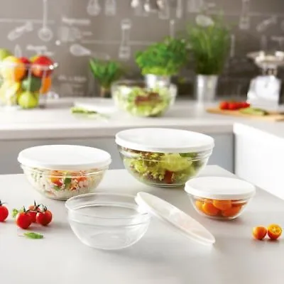 Luminarc Empilable Tempered Clear Glass Mixing Bowls Lids Fridge Storage Kitchen • £1.99