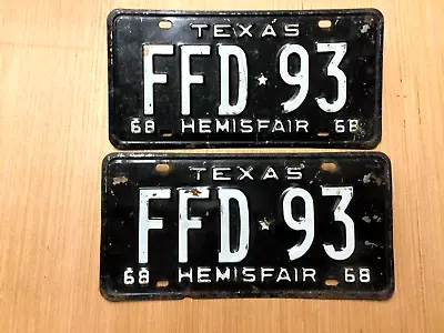 Vintage 1968 Texas License Plate Set Ffd 93 Hemisfair • $39.95