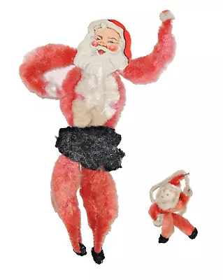 Vintage 1940s/50s Christmas Lot Of 2 Chenille Pipe Cleaner Santa Ornament Figure • $25