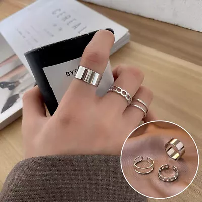 Silver Adjustable Rings Set 3Pcs/set Round Ring Geometry Finger Ring Sets Cool • $0.99