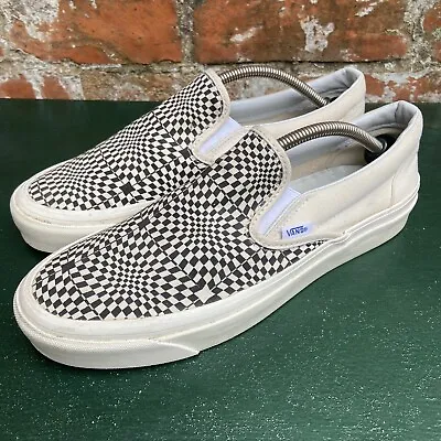 Vans Classic Slip-On 98 DX Skate Shoes UK 8.5 Warped Checkerboard White Black • £49.99