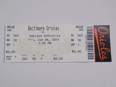 Baltimore Orioles Oakland Athletics A's Baseball Vintage Ticket Stub June 6 2014 • $9.99
