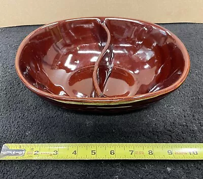 Vintage Marcrest Stoneware Daisy Dot Brown  Divided Serving Dish Bowl Ovenproof • $15