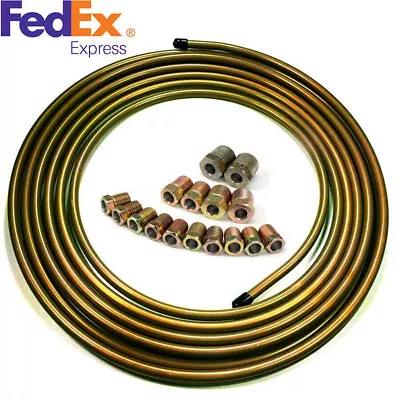 25Ft 3/16  Brake Line Tubing Kit Steel Zinc Fuel  Coil Roll With Fittings Set US • $20.29