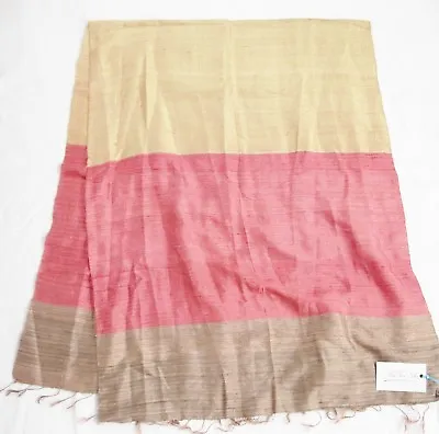 Mai Thai Lao Large Silk Scarf Brown And Pink Stripes 25x67 Handwoven New • $19.99