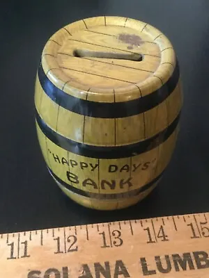 Barrel Coin Piggy Bank  HAPPY DAYS Tin Litho J. Chein & Co USA  (#2) • $7.79