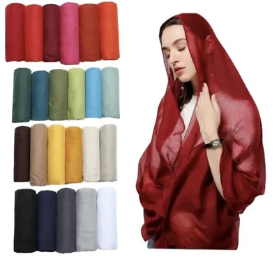 New Plain Maxi Cotton Viscose Scarf Hijab Head Wrap  For Women Girls 40 Colors  • £3.89