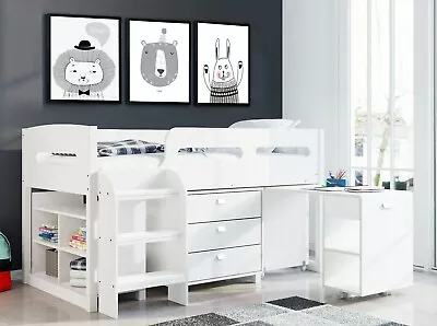 £329.99 • Buy Kids Bed Cabin Bed Bunk Bed Mid Sleeper Cabinet Set With Storage & Desk Wooden