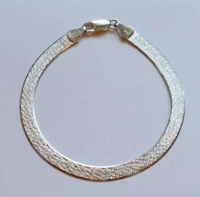 Vintage Sterling Silver Chain Bracelet Flat Sparkle Herringbone Link 5.5mm • $49.99