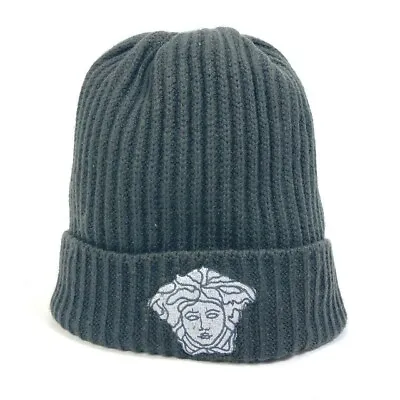 VERSACE Medusa Beanie Knit Cap Hat Knit Hat Wool BlackBased/Dark Gray Based USED • $180.40