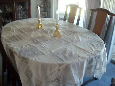 $13.99 • Buy Light Beige  Tablecloth With Lace Blocks ~  68  X 82  Rectangle ~ Free Shipping