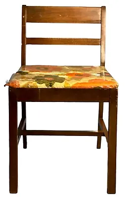 VTG Wood Sewing Chair MCM Seat Storage Colorful Floral Vinyl Padded Seat READ • $85