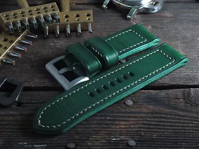 $90 • Buy Handmade  Foresta  Green Leather Watch Strap VDB Panerai GPF 28,27,26, 24,22mm