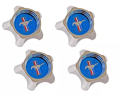 NEW! 1967 Mustang Style Steel Wheel Hub Caps Set Of 4 Blue Centers • $152.96