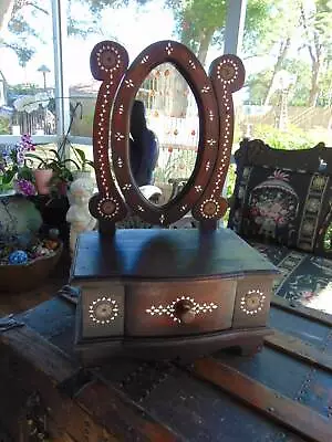 Antique Handcrafted INLAID ABALONE VANITY SHAVING CHEST W/tilt Mirror 21  Tall • $75