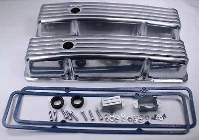 Polished Aluminum Finned Tall Valve Covers For 1958-86 SBC Small Block Chevy 350 • $96.99