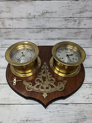 Vintage Wuersch 8 DAY Ships Bell Clock And Barometer - Key - Plaque - Excellent • $329.99
