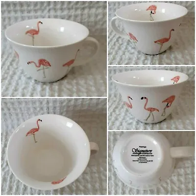 FLAMINGO Theme Coffee MUG 18 Ounce  Signature Housewares White Pink Fun • $11.99