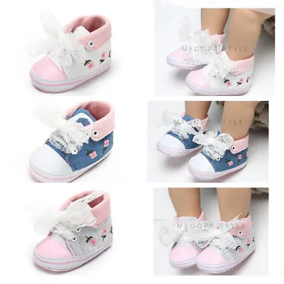 Newborn Baby Girl Pram Shoes Infant Booties Toddler High Top PreWalker Trainers  • £4.99