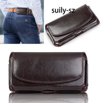 $19.52 • Buy Real Leather Horizontal Phone Pouch Holster With Belt Clip Case Cover Universal