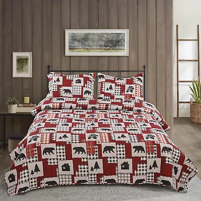 Rustic Quilt Bedding Sets King Size Bedspread Lodge Cabin Bedding Sets Moose Be • $42.99
