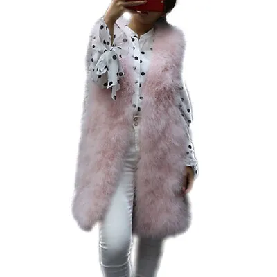 Real Ostrich Feather Fur Vest Coat Women Winter Warm Waistcoat For Party Dinner • $79.99