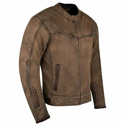 Men's Scooter Jacket Brown Wax Cotton Motorcycle Apparel Biker Jacket • $199.90