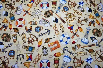 Cream Nautical Fabric Quilting Fabric Smooth Sailing Cotton Fabric • £7.50