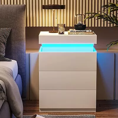 Nightstand LED Lights W/ Sliding Top For Bedroom Bedside Modern End Side Table • $95.99