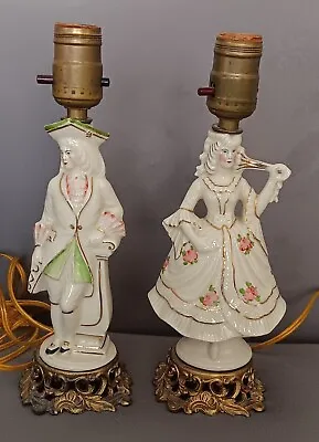 Vintage Victorian Figurine 11 In China Table Lamp Taunton Vitrified China  Pair • $40