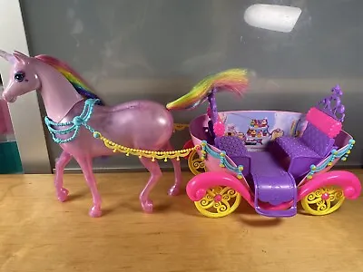 Barbie Dreamtopia Magical Lights Unicorn Rainbow Mane Sounds Sweetville Carriage • £18