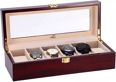 6 Slots Wrist Watch Box Display Wooden Case Jewelry Organizer Storage Holder • $29.13