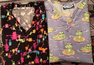 2)medium Size -  Frog Themed - Women's Scrub Tops -1)hand Made 1)comfy Brand • $0.99