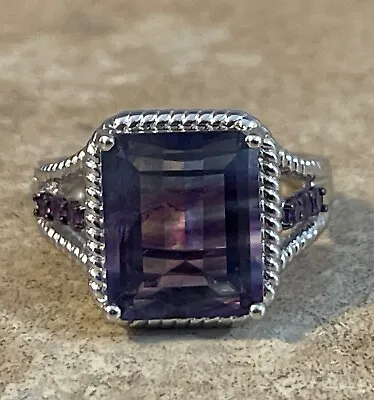 Bi-Color Fluorite 925 Sterling Silver Ring Size 7 Purple Gemstones Side Cluster • $49.99