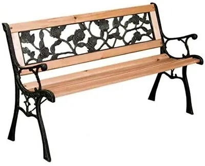 £65.99 • Buy 3 Seater Wooden Bench Outdoor Patio Furniture Traditional Garden Seat Iron Legs