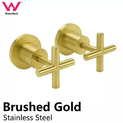  Brushed Gold Round Wall Twin Taps Hot Cold Water 1/4 Turn For Shower Bath Spout • $84