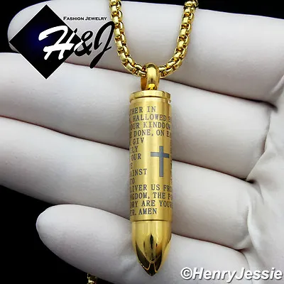 20 MEN Stainless Steel 3mm Gold Plated Box Chain Bible Verse Bullet Pendant*GP99 • $18.99