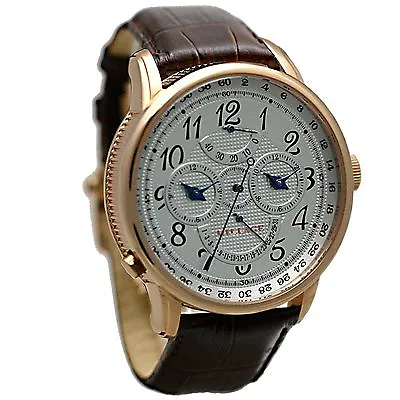 Millage Retrograde Dual Time Auto RG Sil Dial & BR Genuine Coroco Calf Leather • $14950