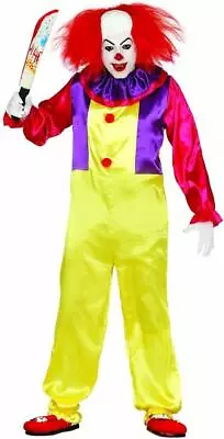 Mens Circus Horror Clown Deluxe Fancy Dress Up Costume Sz L Killer Evil • £16.99