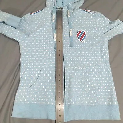 K-Swiss Womens Jacket Size M Medium Blue Full Zip Hooded Tennis Print K Swiss • $7