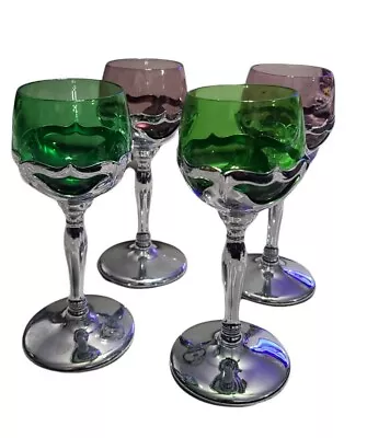 4 Cambridge Farberware Cordials Metal Stemmed Glass Set Green & Purple  • $48